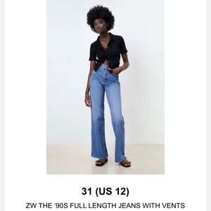 Zara THE ‘90S FULL LENGTH JEANS WITH VENTS size 31 US 12 medium blue wash